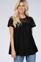 Black Lace Short Sleeve Maternity Blouse