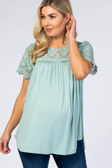 Mint Lace Short Sleeve Maternity Blouse