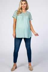 Mint Lace Short Sleeve Maternity Blouse