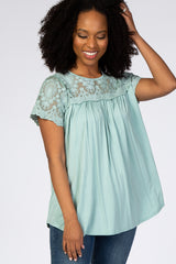 Mint Lace Short Sleeve Maternity Blouse