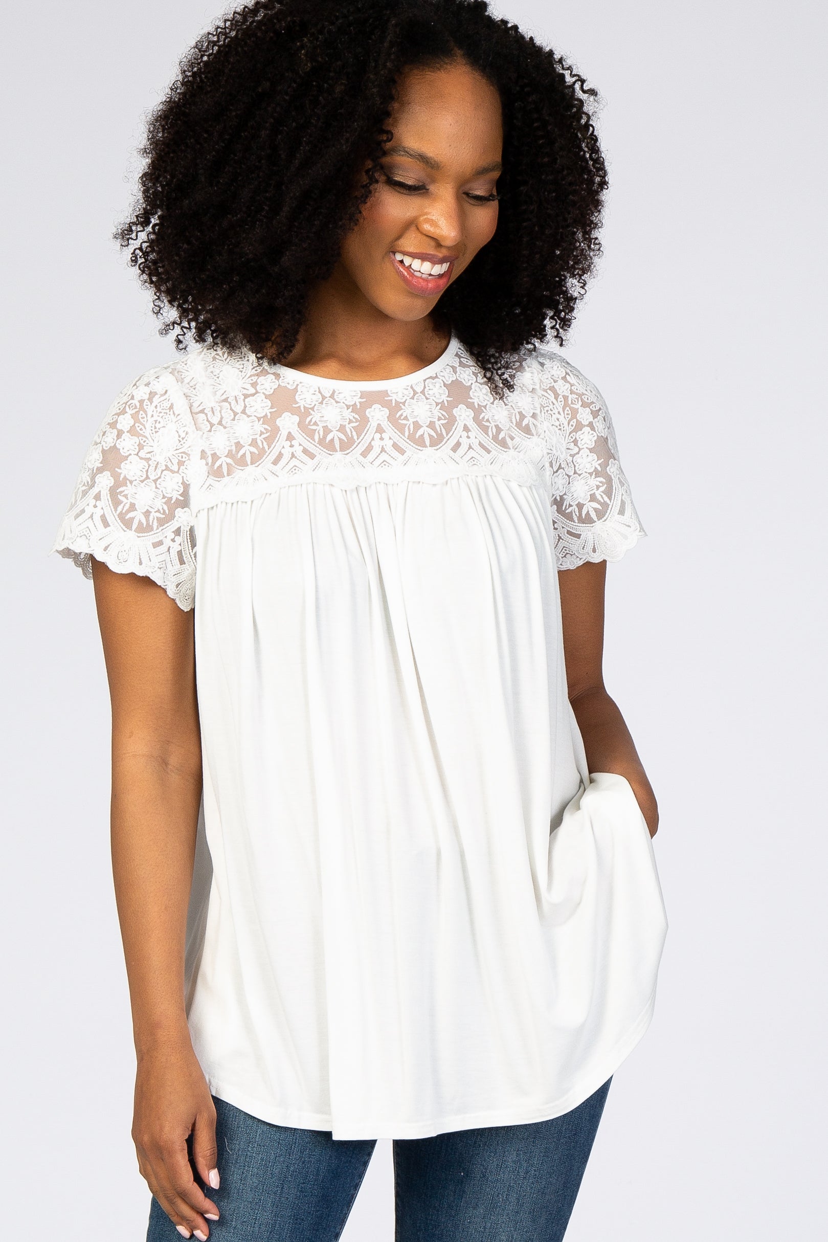 White lace peasant sales top