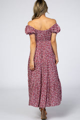 Mauve Floral Off Shoulder Tiered Dress