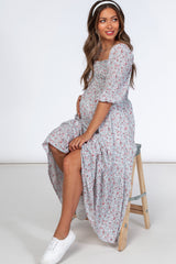 Mint Floral Smocked Maternity Midi Dress