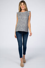 Charcoal Animal Print Ruffle Sleeve Maternity Top