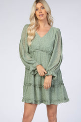 Light Olive Dot Print Ruffle Tier Dress