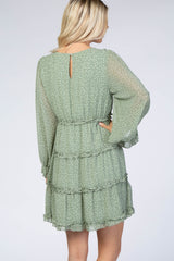 Light Olive Dot Print Ruffle Tier Dress