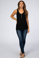 Black Ribbed Button Front Maternity Tank Top