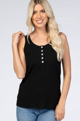 Black Ribbed Button Front Tank Top