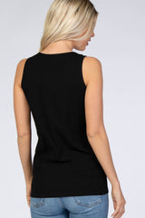 Black Ribbed Button Front Tank Top