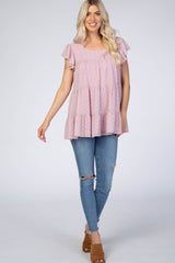 Mauve Swiss Dot Tiered Blouse