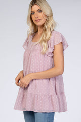 Mauve Swiss Dot Tiered Blouse