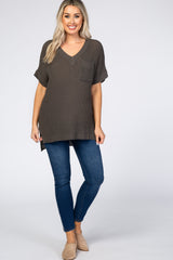 Charcoal Front Pocket Knit Maternity Top