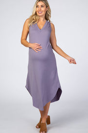 Lavender V-Neck Sleeveless Maternity Midi Dress