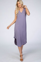 Lavender V-Neck Sleeveless Maternity Midi Dress