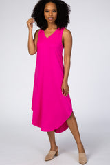 Fuchsia V-Neck Sleeveless Midi Dress