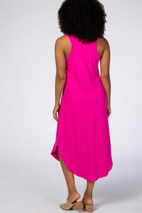 Fuchsia V-Neck Sleeveless Midi Dress