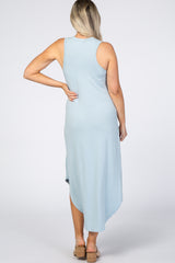 Light Blue V-Neck Sleeveless Maternity Midi Dress