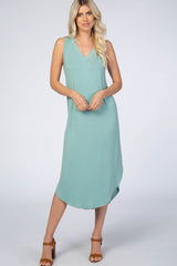 Mint V-Neck Sleeveless Maternity Midi Dress