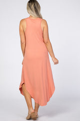 Peach V-Neck Sleeveless Maternity Midi Dress