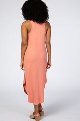 Peach V-Neck Sleeveless Midi Dress