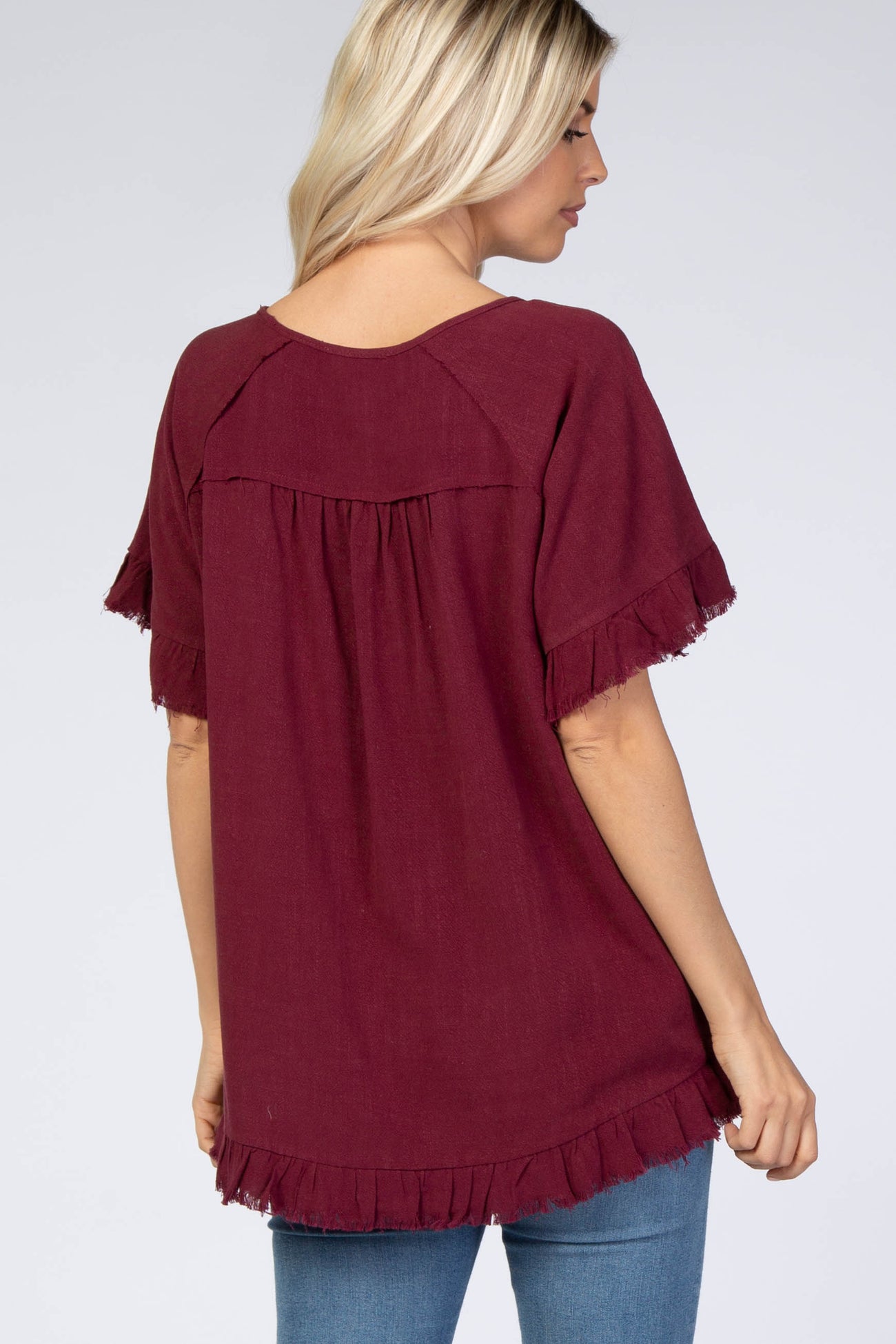 Maternity Blouse with Ruffle Trim Fringe - Maternity Shirt Tops for Women -  Blouses Work Shirts
