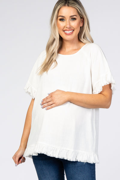 Maternity Blouse with Ruffle Trim Fringe - Maternity Shirt Tops for Women -  Blouses Work Shirts