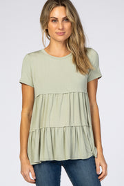 Light Olive Blue Tiered Top