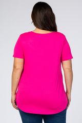 Fuchsia V-Neck Short Sleeve Plus Top