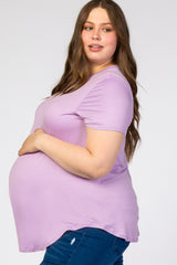 Lavender Round Hem Short Sleeve Maternity Plus