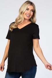 Black V-Neck Short Sleeve Maternity Top