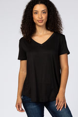 Black V-Neck Short Sleeve Top