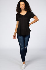 Black V-Neck Short Sleeve Top