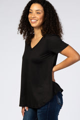 Black V-Neck Short Sleeve Top