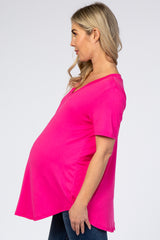 Fuchsia V-Neck Short Sleeve Maternity Top