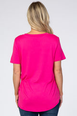 Fuchsia V-Neck Short Sleeve Maternity Top