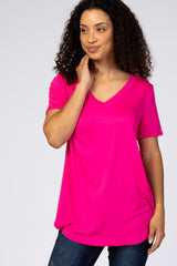 Fuchsia V-Neck Short Sleeve Maternity Top