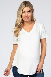 Ivory V-Neck Short Sleeve Maternity Top