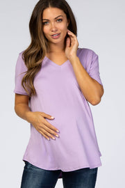 Lavender V-Neck Short Sleeve Maternity Top