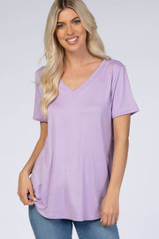 Lavender V-Neck Short Sleeve Top