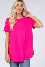 Fuchsia Round Hem Short Sleeve Top