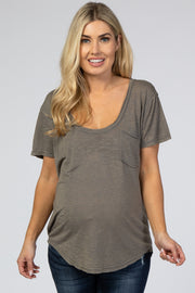 Charcoal Scoop Neck Pocket Front Maternity Top