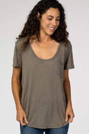 Charcoal Scoop Neck Pocket Front Top