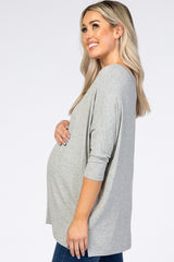 Heather Grey V-Neck Dropped Shoulder Maternity Top