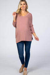 Mauve V-Neck Dropped Shoulder Maternity Top