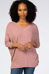 Mauve V-Neck Dropped Shoulder Top