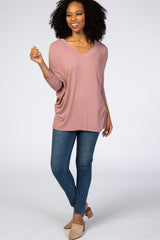 Mauve V-Neck Dropped Shoulder Top