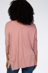 Mauve V-Neck Dropped Shoulder Top