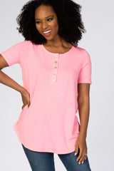 Neon Pink Button Down Short Sleeve Maternity Top