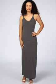 Charcoal Basic V-Neck Maxi Dress