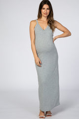 Heather Grey Basic V-Neck Maternity Maxi Dress